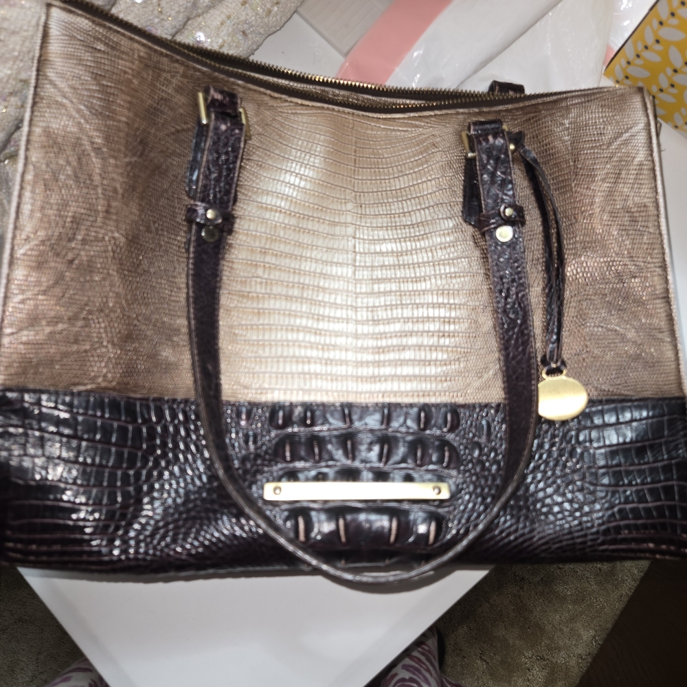 Brahmin Metallic and Dark Brown Tote Bag